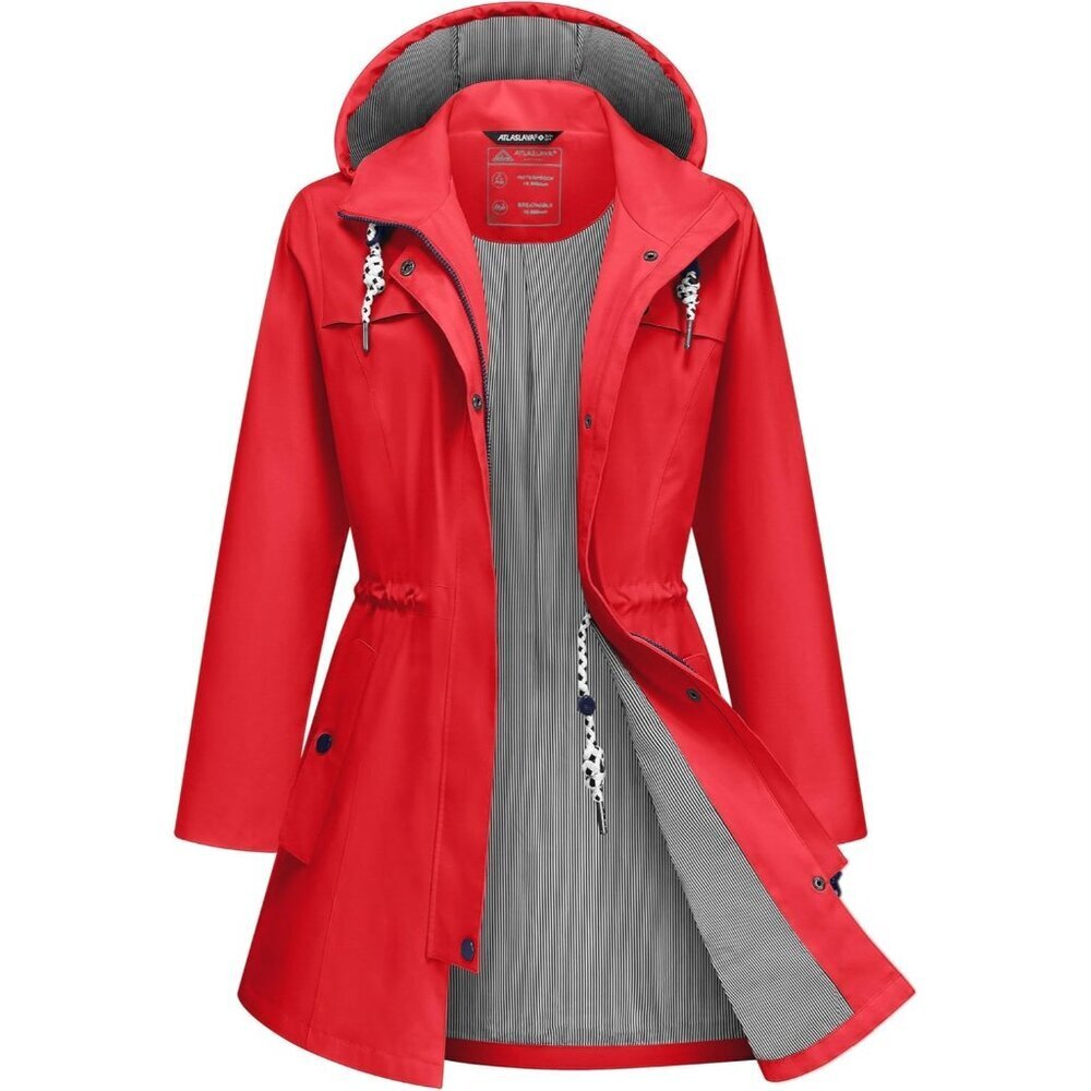 Women Waterproof Long Raincoat Lightweight Windbreaker Outdoor Trench Coat